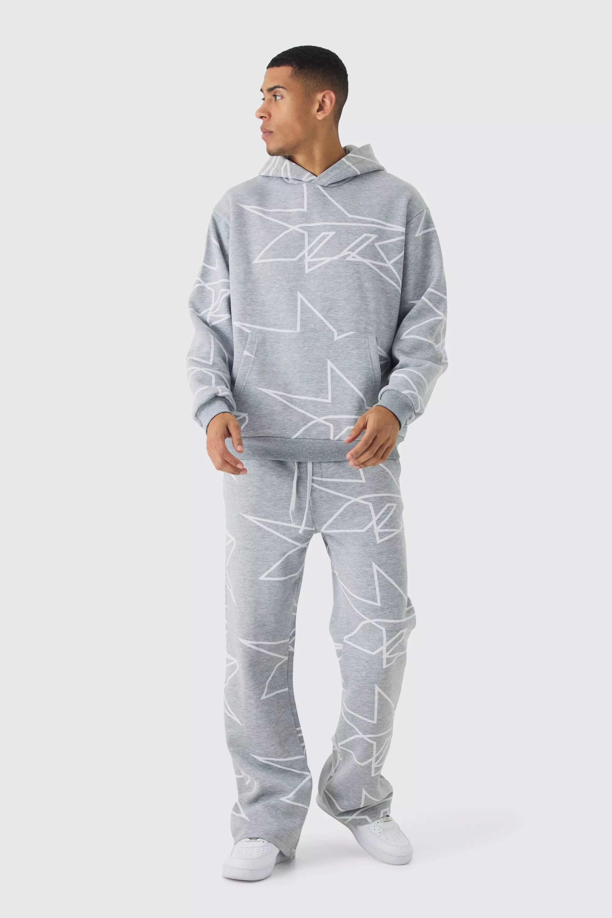 Oversized Star All Over Printed Gusset Flare Hooded Tracksuit boohooMAN USA